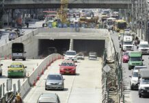 Govt Mulls First Bangkok Underground Expressway Traffic at the Mahaisawan Intersection underpass in Bangkok.