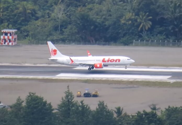A Lion Air Boeing 737 Max 8 lands in January in Papua province, Indonesia. Image: Raja Video Id / YouTube