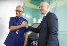 New Rule Boosts Bahraini Sheikh for Asian Footie Election Asia Football Confederation President Salman Bin Ibrahim Al-Khalifa, left, poses Tuesday with FIFA President Gianni Infantino during an inauguration ceremony for the new building of the Asia Football Confederation in Kuala Lumpur, Malaysia. Photo: Vincent Thian / Associated Press