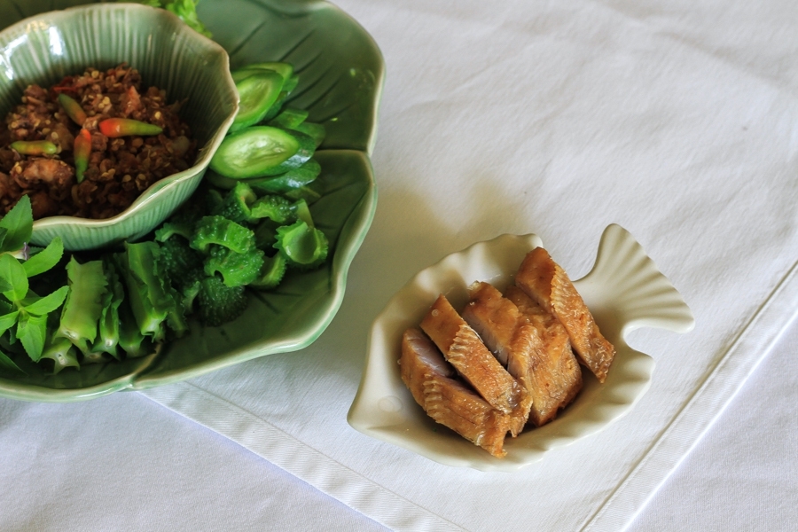 Naam prik Nakhon Ban with snakehead fish (325 baht).