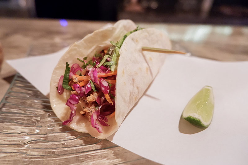 Fried squid and avocado taco (two for 240 baht).