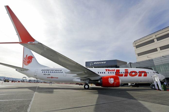 Boeing's first 737 MAX 9 jet at the company's delivery center before a ceremony transferring ownership to Thai Lion Air in Seattle in a March 2018 file photo. Photo: Elaine Thompson / Associated Press