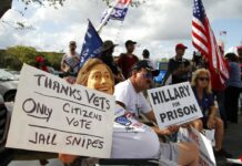 Mishaps, Protests and Litigation Overshadow Florida Recount A crowd of protesters gathers Sunday outside the Broward County of Supervisor of Elections Office as a statewide election recount is underway. Photo: Carl Juste / Miami Herald via AP