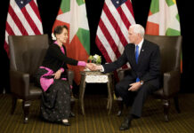 US Veep Says US Committed to Indo-Pacific Cooperation, Not Control U.S. Vice President Mike Pence, at right, meets Myanmar leader Aung San Suu Kyi on Wednesday in Singapore. Photo: Bernat Armangue / Pool