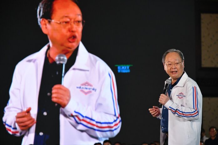 Commerce Minister Sontirat Sontijirawong speaks at a November 2018 news conference for the Palang Pracharat Party in Bangkok.