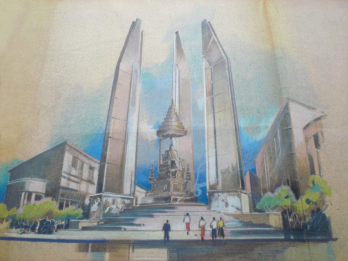 A concept art of a proposed renovation of Democracy Monument