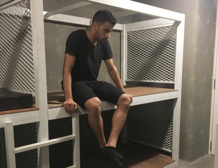 Hakeem Ali Mohamed Ali Al-Araibi in lockup at Suvarnabhumi Airport in November. Photo: Human Rights Watch / Courtesy Hakeem Ali Mohamed Ali Al-Araibi in lockup at Suvarnabhumi Airport in November. Photo: Human Rights Watch / Courtesy