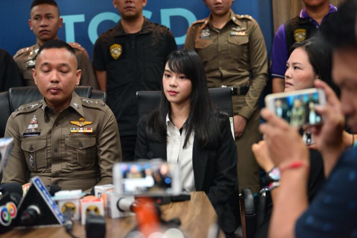 Cherprang Areekul at the Technology Crime Suppression Division on Tuesday. Cherprang Areekul at the Technology Crime Suppression Division on Tuesday.