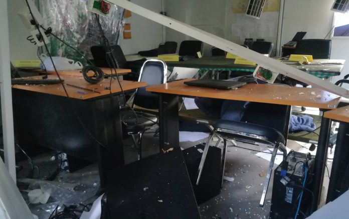 A police outpost in Songkhla province after a car bomb exploded outside Tuesday.