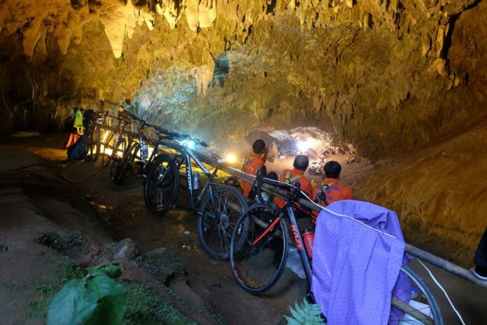 Bicycles of the 13 footballers and their coach were parked outside the Luang Cave complex in June 2018.