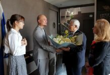 BNK48 to Campaign for Holocaust Awareness Pichayapa Natha of BNK48 and band manager Nattapol Bawornwatana, at left, meet Sunday with Israeli Ambassador Meir Shlomo and his wife Bracha Shlomo at the ambassador’s residence in Bangkok. Photo: Israel in Thailand / Facebook