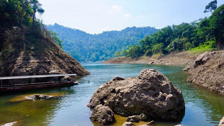 Views of the reservoir from the trail leading up to Khlong Khram Waterfall.