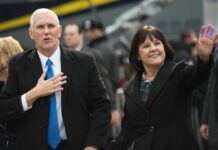 Gay Rights Group Takes Issue With Karen Pence’s New Employer US Vice-President Mike Pence, left, and Second Lady Karen Pence walk pass the inaugural parade in 2017 reviewing stand in the 58th Presidential Inaugural parade in Washington D.C. Photo: Gabriel Silva / U.S. Army