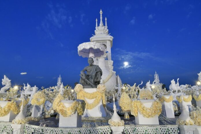 The crematorium for Luang Phor Koon Paritsuttho’s funeral Tuesday in Khon Kaen province.