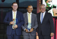 2 Cave Rescue Volunteer Divers Named ‘Australians of the Year’ Australian Prime Minister Scott Morrison, at right, stands with Richard Harris, at left, and Craig Challen at the 2019 Australian of the Year Awards on Friday in Canberra, Australia. Photo: Mick Tsikas / AAP Image via AP