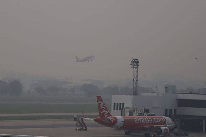 Smog seen Jan. 17 over Don Mueang Airport.