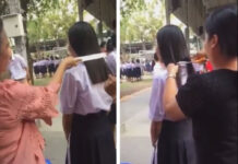 Students Appalled by Haphazard Forced Cut (Video) Kanchananukroh School teachers cut the hair of a Matthayom 4 student on Jan. 10 in Kanchanaburi.