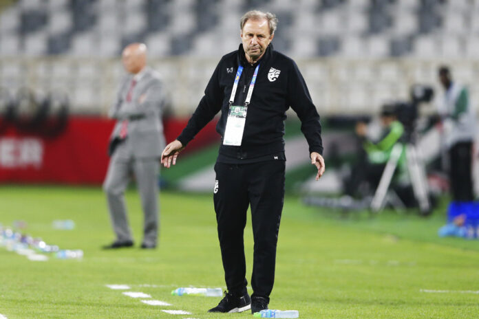 Thailand's head coach Milovan Rajevac reacts during the AFC Asian Cup group A match Sunday between Thailand and India at the Al Nahyan Stadium in Abu Dhabi, United Arab Emirates. Photo: Kamran Jebreili / Associated Press