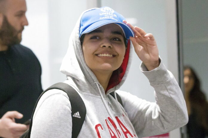Rahaf Mohammed Alqunun, 18, arrives Saturday at Toronto Pearson International Airport. Photo: Chris Young / The Canadian Press via AP Rahaf Mohammed Alqunun, 18, arrives Saturday at Toronto Pearson International Airport. Photo: Chris Young / The Canadian Press via AP