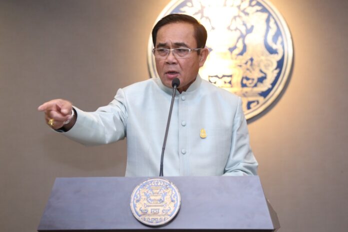 Junta chairman Prayuth Chan-ocha speaks to reporters Jan. 22, 2019.