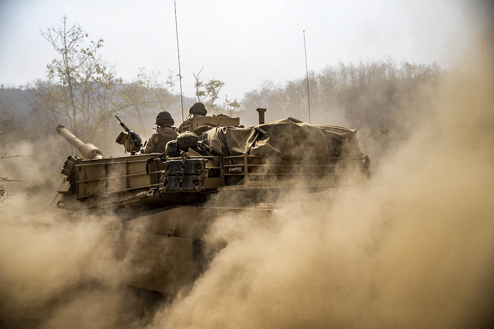 U.S. Marines with Charlie Company, 4th Tank Battalion, return from a combined arms live-fire in an M1A1 Abrams tank Thursday in SukhothaiPhoto: U.S. Marine Corps