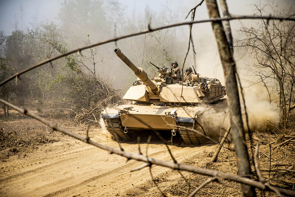 U.S. Marines with Charlie Company, 4th Tank Battalion, return from a combined arms live-fire in an M1A1 Abrams tank Thursday in SukhothaiPhoto: U.S. Marine Corps