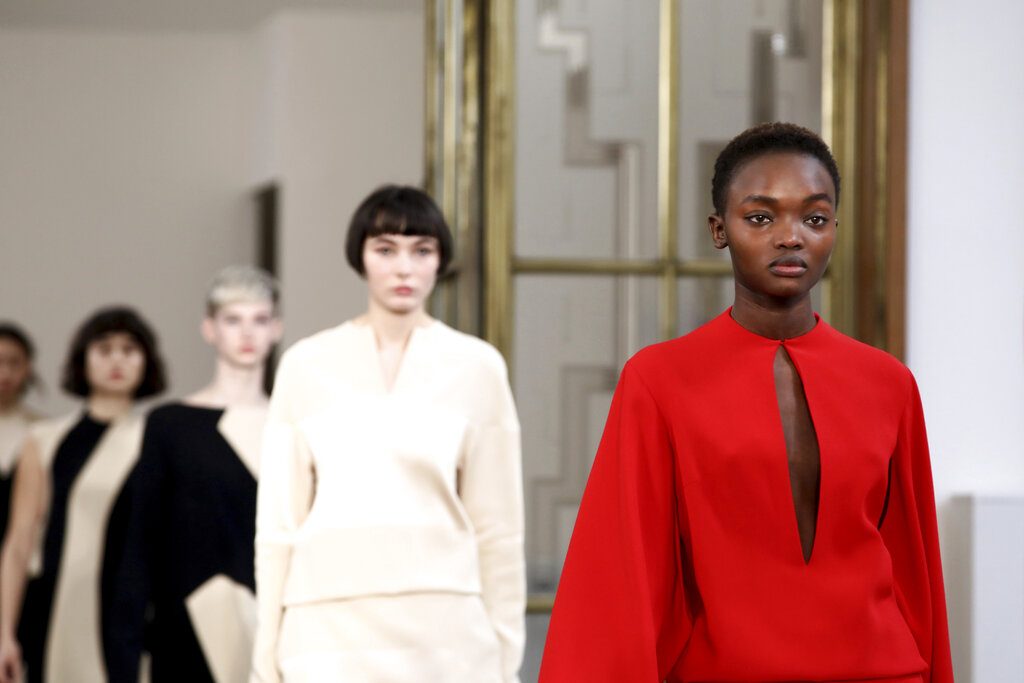 Models wears creations by designer Jasper Conran at the Autumn/Winter 2019 fashion week runway show Saturday in London. Photo: Grant Pollard / Associated Press