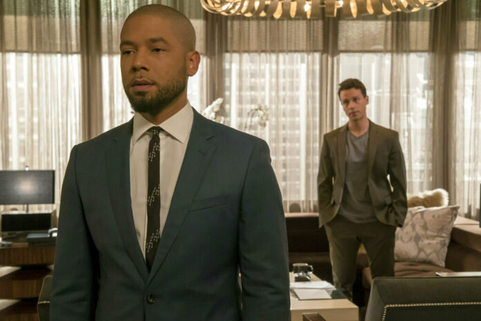 This image released by Fox shows Jussie Smollett, left, and A.Z. Kelsey in a scene from the 