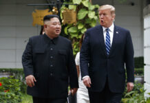 Kim Returns Home After Failed Nuclear Diplomacy With Trump President Donald Trump and North Korean leader Kim Jong Un take a walk Thursday after their first meeting at the Sofitel Legend Metropole Hanoi hotel. Photo: Evan Vucci / Associated Press