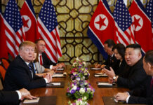 US, South Korea End Spring Military Drills to Back Diplomacy President Donald Trump listens as North Korean leader Kim Jong Un answers a question from reporters Thursday during a meeting in Hanoi, Vietnam. Photo: Evan Vucci / Associated Press