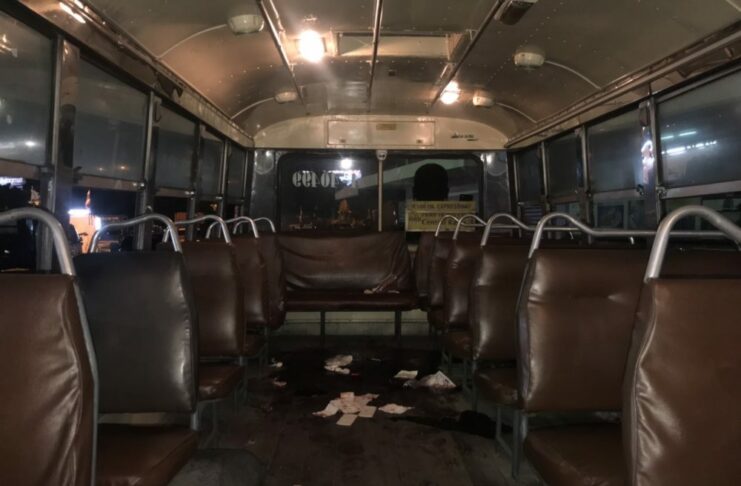 Bangkok Student Stabbed to Death After Brawl on Bus The scene inside a bus Sunday where a Bangkok student was stabbed multiple times after a brawl.