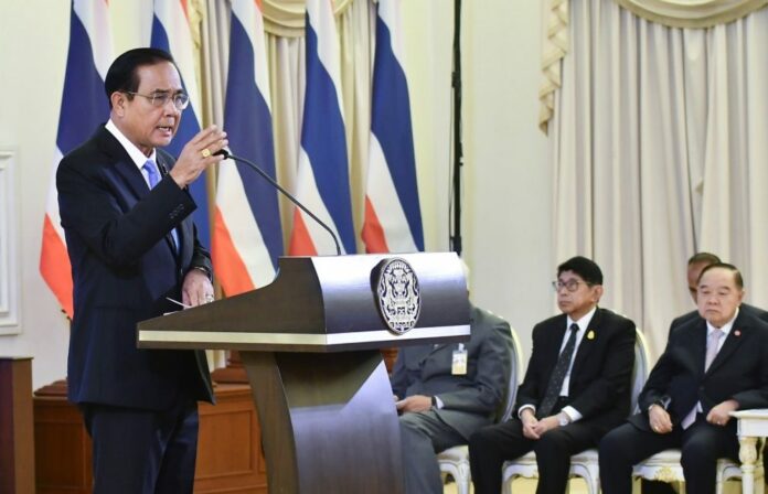 Junta chairman Prayuth Chan-ocha speaks Friday at the Government House in Bangkok.