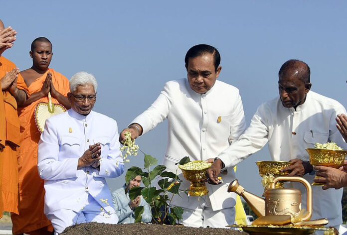 Gen. Prayuth Chan-ocha plants a sacred bodhi tree in Ayutthaya on Makha Bucha Day.