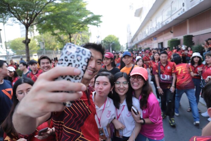 Future Forward Party leader Thanathorn Juangroongruangkit at the Chulalongkorn-Thammasat football match on Saturday.