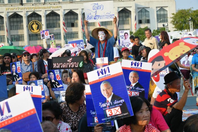 Pheu Thai Party supporters rally Feb. 15 in Bangkok.