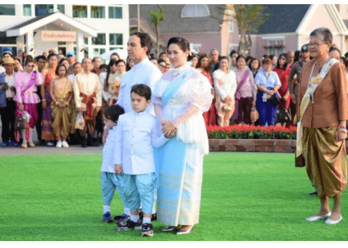 Ploypailin Mahidol Jensen with her husband David Wheeler and their children attend the Oon Ai Ruk Winter Fair in January.