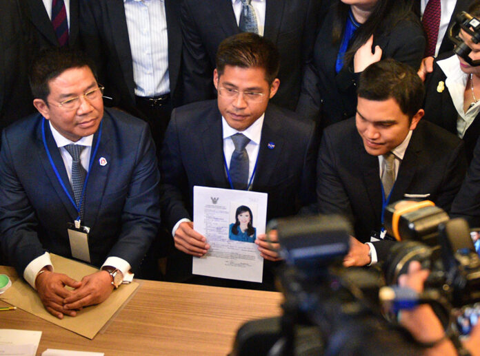 The moment Thai Raksa Chart Party leader Preechapol Pongpanich presented the nomination of Ubolratana Mahidol as prime minister to the Election Commission on Friday morning in Bangkok.