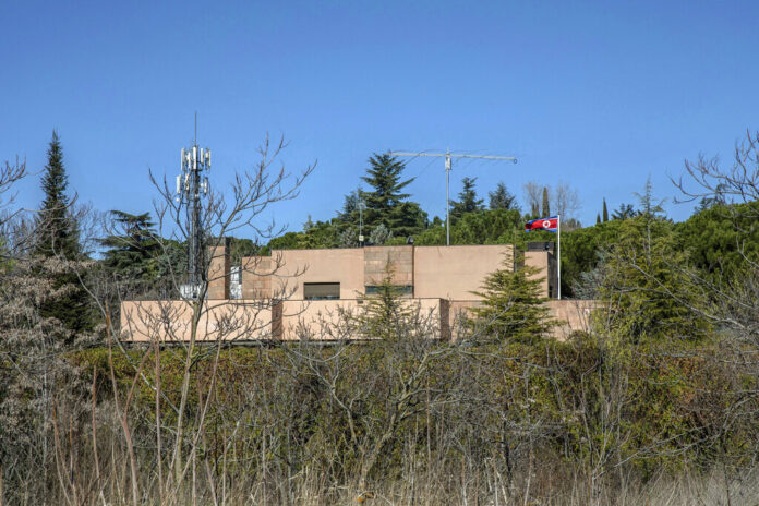 This Wednesday, March 13, 2019 file photo shows a general view of North Korea's embassy in Madrid, Spain. Photo: Bernat Armangue / Associated Press