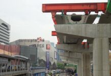 BTS Coming to Lat Phrao in 5 Months: City Hall Construction of the northern BTS Green Line extension in November near Lat Phrao, Bangkok. Photo: Green Line North / Facebook