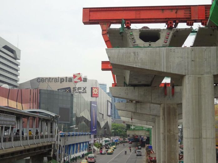 Construction of the northern BTS Green Line extension in November near Lat Phrao, Bangkok. Photo: Green Line North / Facebook Construction of the northern BTS Green Line extension in November near Lat Phrao, Bangkok. Photo: Green Line North / Facebook