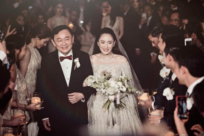 Former leader Thaksin Shinawatra at his daugther's wedding in Hong Kong on March 22, 2019.
