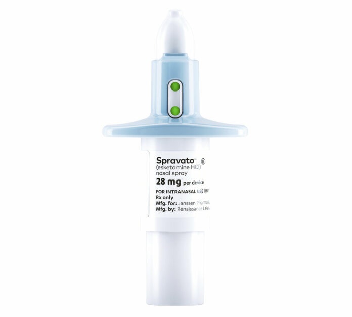 This photo provided by Janssen Global Services shows Spravato nasal spray. Photo: Associated Press