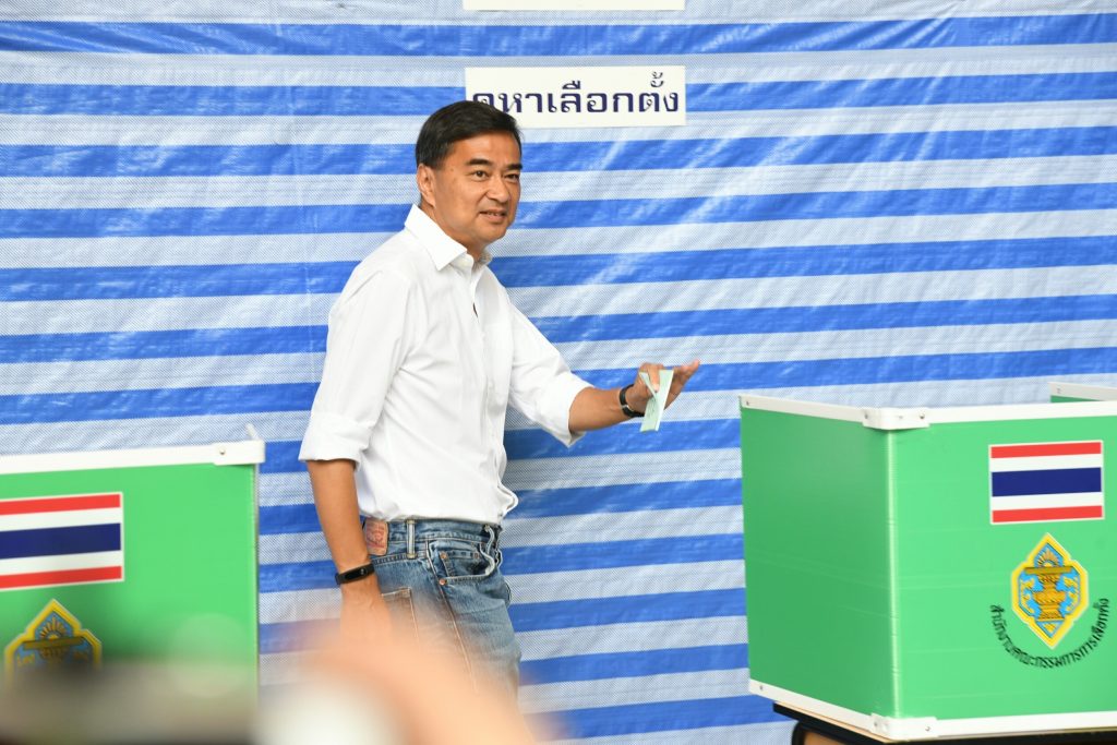 Abhisit Vejjajiva votes Sunday in Bangkok.