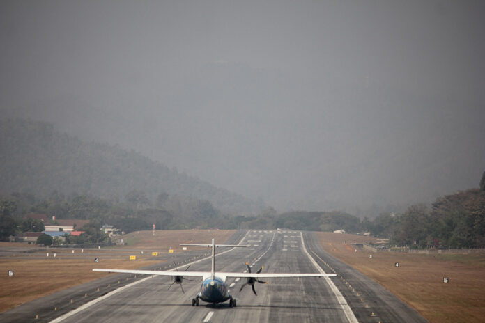 An ATR 72 on the runway Friday at the Mae Hong Son Airport.