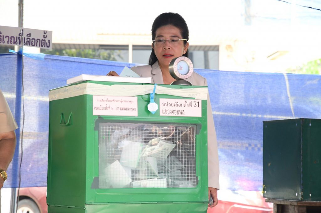 Sudarat Keyuraphan votes Sunday in Bangkok.