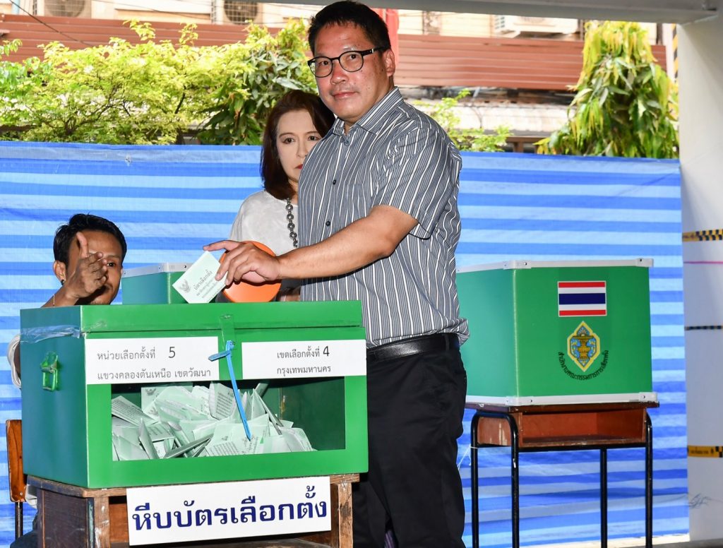 Uttama Savanayana votes Sunday in Bangkok.