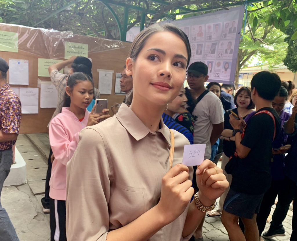 Urassaya "Yaya" Sperbund votes Sunday in Khon Kaen.