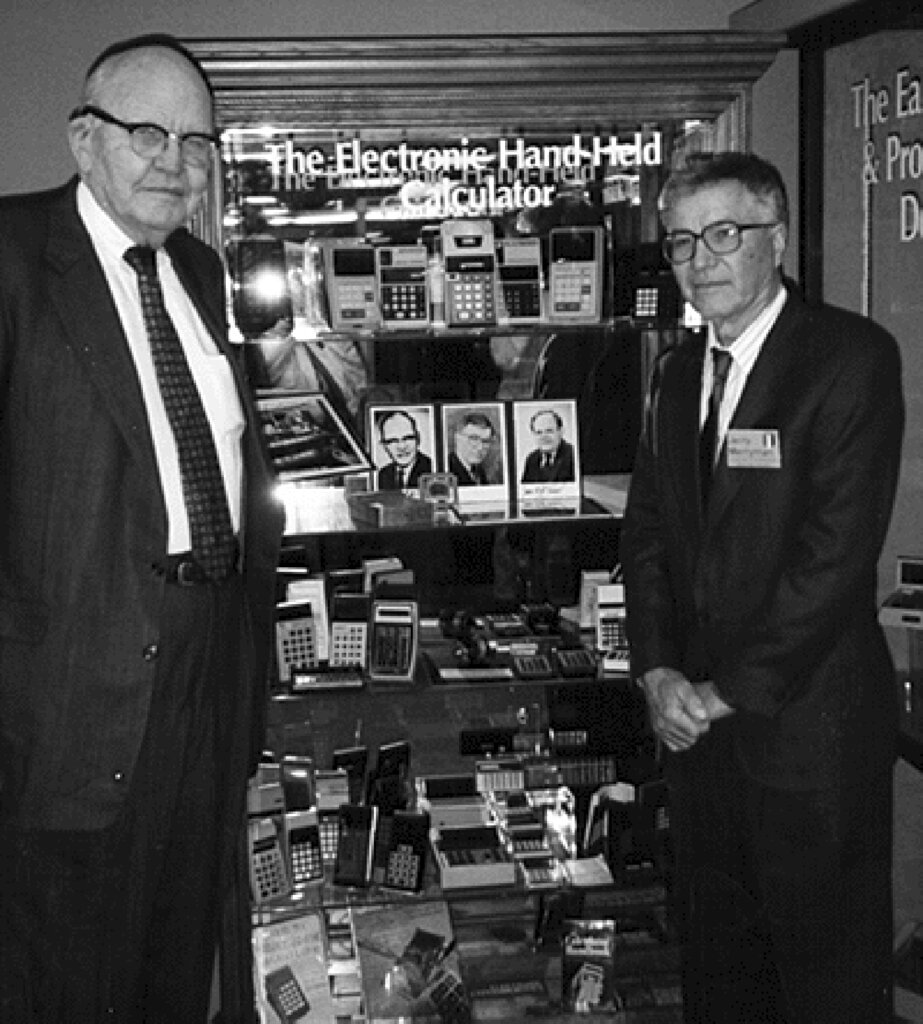 This 1997 photo taken by Phyllis Merryman shows Jack Kilby and Jerry Merryman, at right, at the American Computer Museum in Bozeman, Montana. Photo: Phyllis Merryman via AP