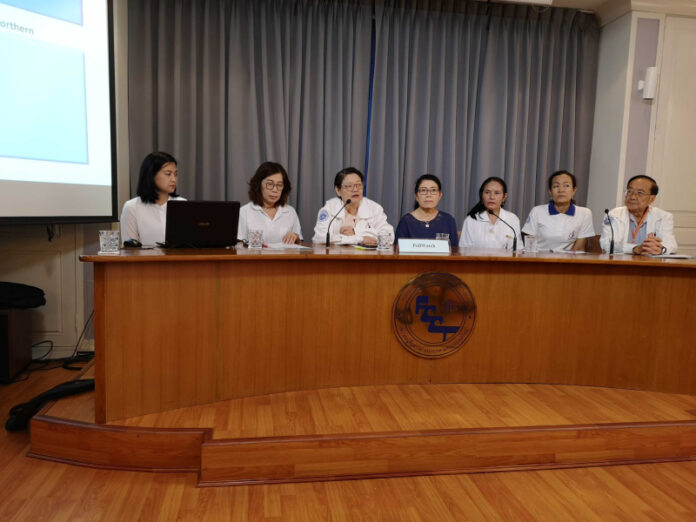 Laddawan, third from left, speaks Friday at the Foreign Correspondents Club of Thailand.