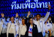 New Thai Government May be Unstable, Short-Lived The leader of Pheu Thai Party and candidate for prime minister Sudarat Keyuraphan, second from right, and candidates wave during a Friday election rally in Bangkok. Photo: Gemunu Amarasinghe / Associated Press